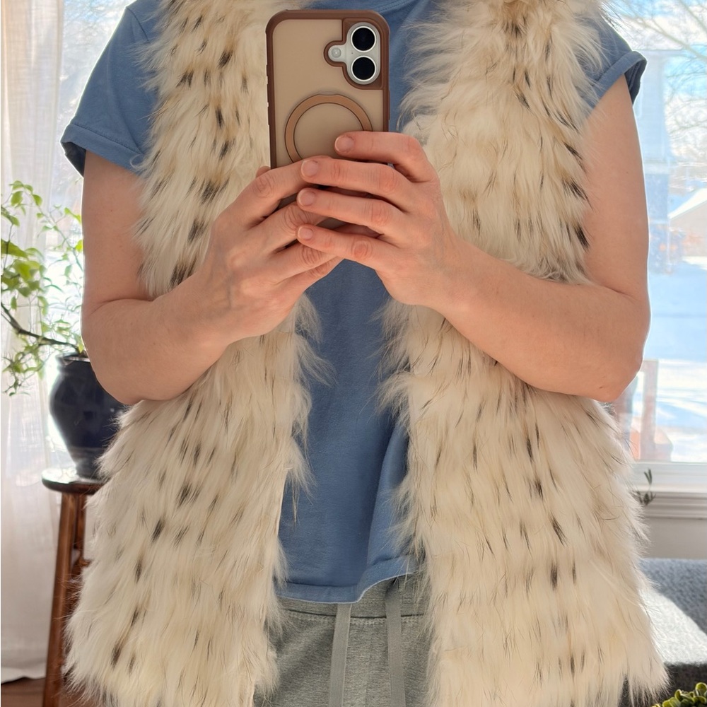 Real Fur Vest in Cream and Black